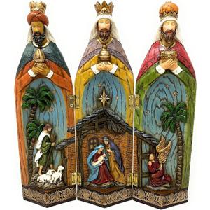 MOMENTS IN TIME Nativity 3 Kings Three Wise Men Figurines Hand Painted Tri-Fold Holy Family Nativity Scene Christmas Nativity Set with 3 Kings 11" H x 9.6" W x 1.7" D