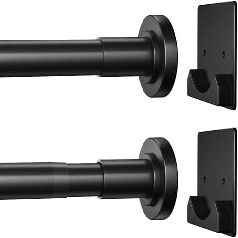 CorkLatta Matte Black Shower Curtain Rod,1 Inch Diameter Stainless Steel Adjustable Spring Tension Rods 32 to 80",with Holders, Anti-Slip, Curtain Rods No Drilling(1 Pack)
