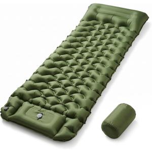 Sleeping Pad R-Value 3.0, 4 Thick Backpacking Sleeping Pad with Built-in Foot Pump & Pillow, Ultralight Self Inflating Air Mattress Camping Mat for Hiking, Tent,Travel Gear (Green)