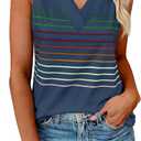 Women V Neck Tank Tops Summer Sleeveless Tunic Casual Basic Shirts True Classic Tees Cute Trendy Clothes (Small, Blue-stripe)