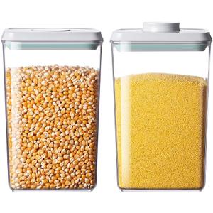 Food Storage Containers with Lids,2.9Qt 2Pcs Airtight Pop Food Storage Containers, BPA-Free Stackable Kitchen Pantry Organizers and Storage, One Button Opening Flour and Sugar Container Sets
