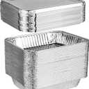 PLASTICPRO Disposable 9 x 13 Aluminum Foil Pans With Lids Half Pack of 50