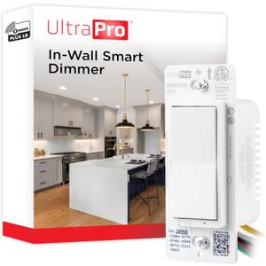 UltraPro Z-Wave Plus Long Range in-Wall Smart Dimmer for Smart Home Automation, 1 Pack, Plastic Yoke, Flying Leads, Single-Pole/3-Way, Hub Required, 76602