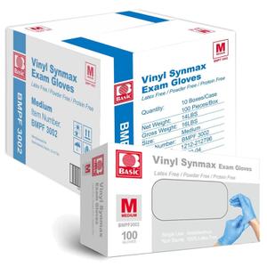 Jointown Basic Synmax Vinyl Exam Gloves Disposable Exam Gloves, 4 Mil, Blue, Latex & Powder Free, BMPF-3002