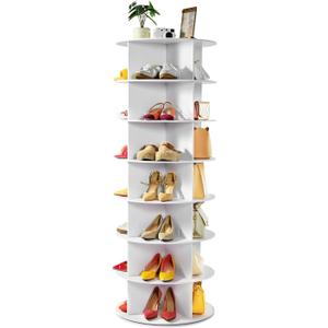 VEVOR 7 Tiers Rotating Shoe Rack Tower, 360 Spinning Shoe Rack, Revolving Storage Round Carousel Display, Freestanding Lazy Susan Organizer Display for Bedroom, Living Room, Entryway, Closet, White