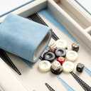 Backgammon Sets for Adults and Kids, Classic Backgammon Board with Unique Checkers Dice, Folding Faux Leather Backgammon Case, Portable Travel Backgammon Game Set (Blue)