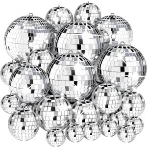 50 Pcs Disco Balls Decoration Mirror Disco Balls Silver Hanging Decorations Reflective Dance and Music Festivals for DIY Halloween Christmas Stage Hall Prop (1.2'',2'',3.2'',4'')