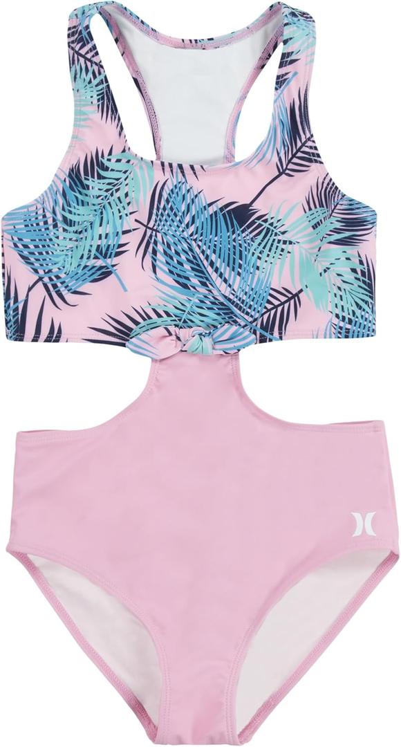 Hurley Girls 1-Piece Cut Out Swim Suit (Small, Pink)