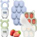 KingKam Baby Breastmilk Popsicle Molds & Baby Fruit Feeder (2 Pack), Baby Food Freezer Tray Storage Containers, Silicone Pacifier Feeder and Teether (Blue / Green)