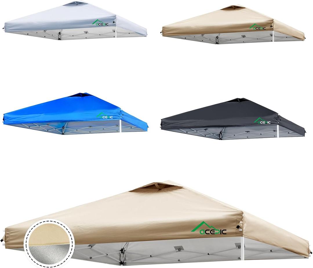 10x10 Canopy Replacement Top, Ez Up Canopy Tent Top Cover with Air Vent and Adjustable Elastic Strap,UV Waterproof for Outdoor Garden Patio Pavilion Sun Shade(Top Sidewall Only) (Khaki)