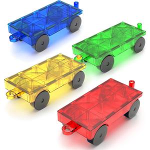 Magnetic Tiles Cars Construction Set, 4 PCS Magnet Cars Magnetic Building Blocks Toy for Kids Ages 4-8 3-5 Magnet Bricks Truck Kit Educational Sensory Toys Gifts for 3+ Year Old Boys & Girls Christmas
