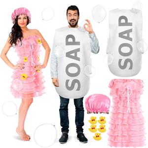 Suhine 23 Pcs Loofah and Soap Costume Halloween Party Couple Novelty Costumes for Adult Role Play Funny Carnival Cosplay (Pink)