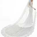 118" Cathedral Wedding Veil, 1 Tier Sheer Tulle Bridal Veils with Comb, Ruffled Edge Lightweight Long Veil for Bride