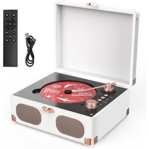 RetroAudio CD Player with Speakers Retro Portable CD Players for Home Music Player with Remote Control,V5.4 Bluetooth in&Out Desktop Suitcase CD Player with AUX in, Headphone Jack,USB PlaybackWhite
