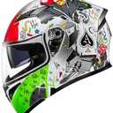 KYPARA Motorcycle Dual Visor Flip up Modular Full Face Helmet with DOT Certification of Impressionism (White Pocker, L)