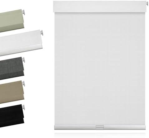 Blackout Roller Shades for Windows, Cordless Blinds with Linen Fabric-Matched, Custom Roller Blinds for Home Office Door, White, Custom Size