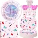 218 Pcs Birthday Era' Party Decorations Era' Party Icon Supplies Tableware Set Disposable Birthday Paper Napkins Plates Cups Knives Forks Spoons for 24 Guests Concert (Concert Style)