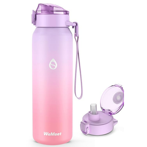 32oz Water Bottle with Removable Straw and Spout Lid Two Ways to Drink, 18/10 Stainless Steel Insulated Water Bottle, BPA-Free, Leak Proof, Double wall, for Sports, Gym Purple Pink