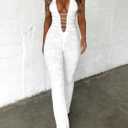 Raruxxin Women Sexy See Through Lace Jumpsuit Sleeveless Backless Cut Out Skinny Long Romper Sheer One Piece Outfit Clubwear (White, L)