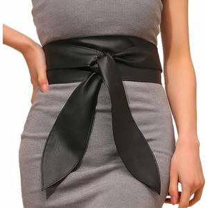 COSYDAYS Obi Waist Belt Black Wide Leather Corset Belt Fashion Wrap Waistband Accessories for Women (Black)