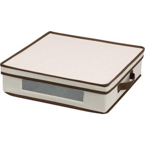 Household Essentials Charger Plate Storage Box, Holds 12 Plates with Felt Protectors and a Windowed Panel, Gray and Black Trim