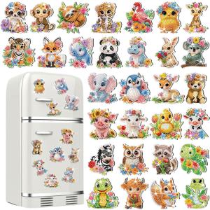 Xuhal 30 Pcs Animal Diamond Painting Magnets Watercolor Animal Diamond Art Magnet Kits for Adults Cute Elephant Tiger Refrigerator Magnetic Sticker 5D Rhinestone Fridge Stickers for DIY Crafts Gifts
