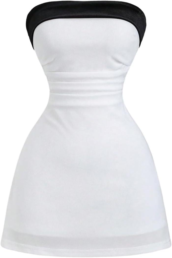 GORGLITTER Women's Strapless Tube Mini Dress Graduation Summer Party Prom Formal Cocktail Elegant Backless Sundresses, M