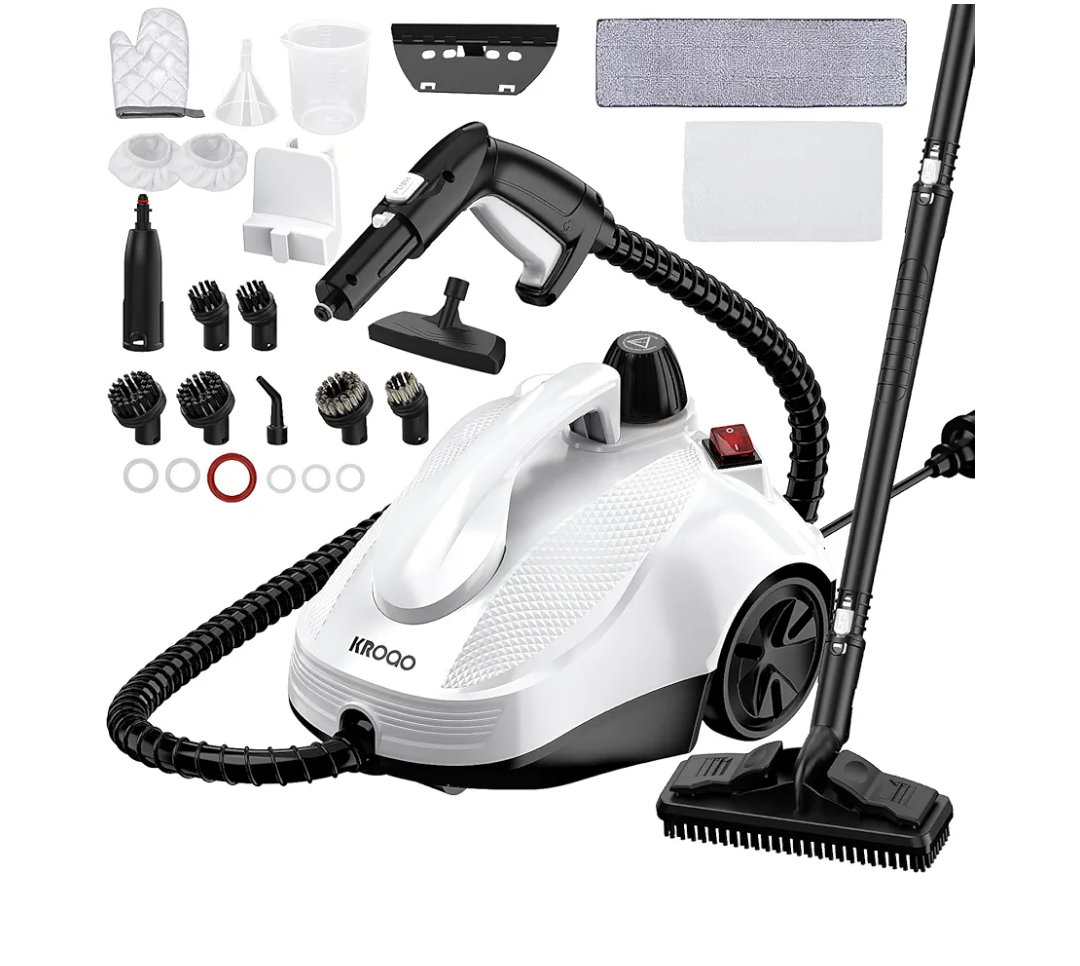 Steam Cleaner, Steam Mop with 23 Accessories, Powerful Multipurpose Portable Steamer for Cleaning to Remove Grime, Grease, for Multi-Purpose and Multi-Surface Floors, 16.4ft Power Cord, White