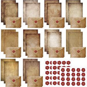 TaoBary 160 Pcs Stationery Paper Set 50 Double Sided Stationery Papers with 50 Matching Envelopes and 60 Round Dot Sticker, 10 Design(Vintage Antique,5.5 x 8.25 Inch)