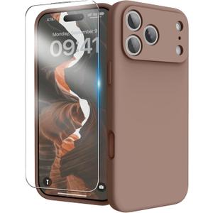 For iPhone 17 Pro Max Case, Liquid Silicone Cover with Camera Protection Anti-Scratch Soft Microfiber Lining Shockproof Protective Phone Case for iPhone 17 Pro Max 6.9", Light Brown
