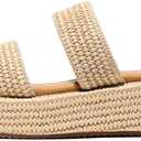 Erocalli Platform Sandals Women Cute Wedge Espadrilles Slip on Summer Beach Raffia Vacation Sandal Comfortable Open Toe Dressy Shoes 7