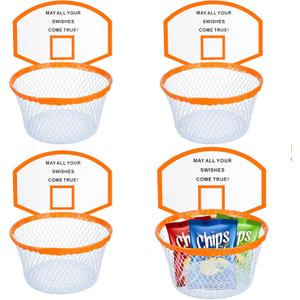 CroBlissful 3 Sets 6 Inch Basketball Gift Basket Metal Basketball Player Treat Buckets Basket Ball Hoop Snack Cup with May All Your Swishes Come True Hoop Design for Birthday Party Favor