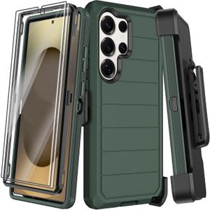for Samsung Galaxy S25 Ultra Case with Belt Clip Holster,2X Screen Protector,Heavy Duty Shockproof Drop Protection Military Grade Full Body Rugged Phone Cover with Kickstand (6.9") (Deep Green)