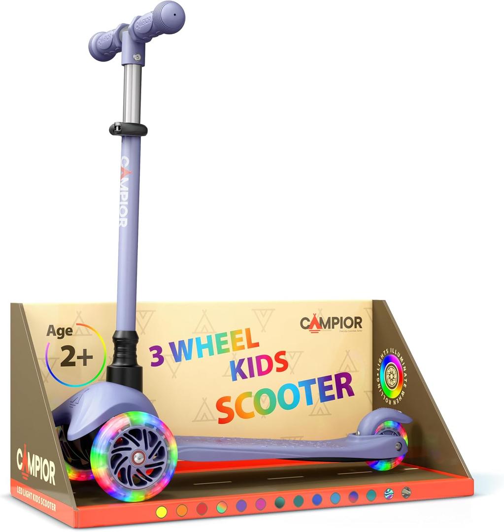 Gray Mini 3 Wheel Scooter for Kids Lean-to-Steer Kick Scooter with LED Light-Up Wheels, Adjustable Handlebar, Wide Anti-Slip Deck, Smooth PU Wheels, Rear Foot Brake Suitable for Ages 2+