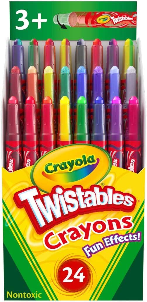 Crayola Twistables Crayons for Kids (24ct) Essential School Supplies for Girls & Boys, Toddler Coloring, Less Mess, Back to School Gifts for Kids (24 Count (Pack of 1))