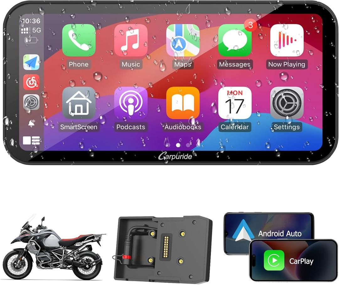 Carpuride W603B Motorcycle Carplay Screen for BMW R1200GS R1250GS S1000XR Motorcycle, 6.3 inch Waterproof Touchscreen, Portable Carplay/Android Auto GPS Navigation for Motorbike
