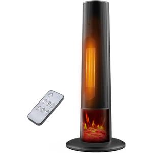 Tower space heater with fireplace - Electric Space Heater Large Room with 3D Flame, Portable Tower Space Heaters for Office, Bedroom, 2 Modes, Thermostat, Tip-over Protection, Oscillation (Black)