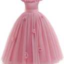 Flower Girls Formal Tulle Dress Princess Pageant Birthday Party Wedding Bridesmaid Ball Gown Long Dance Dresses (Pink), 7-8Yeasrs