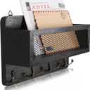 ADIIL Mail and Key Holder for Wall Decorative, Wooden Wall Mount Key Rack Hanger Organizer with 4 Double Key Hooks, Rustic Home Decor for Entryway Hallway, Black