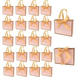 TKSBAG 100 Pack Pink and Gold Gift Bags with Bow Handles, 6.43.15.1 In Small Thank You Bags Bulk for Birthday, Weddings, Baby Shower, Party Favors, Mother's Day