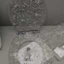 Resin Toilet Seat Round with Easy Clean Adjustable Hinges, Soft Close Quick Release Heavy Duty Silver Glitter Cover Acrylic Toilet Seats (Round 17 Inch, Silver Foil, Upgraded hinge)