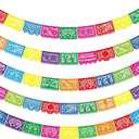 5PCS Mexican Party Banners, Cinco De Mayo Decoration Fiesta Party Decoration, Mexican Themed Party Decor 5 De Mayo Banner Plastic Papel Picado, Mexico Birthday Party Supplies -12 Patterns/90FT (A1.multicolour-5pcs)