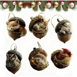 2 x Forest Animal Acorn Ornaments, Cozy Forest Christmas Ornaments, Pine Cone Animal Christmas Tree Hangning Ornaments, 2D Acrylic Christmas Decorations for Home Decor