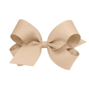 Wee Ones Girls' Classic Grosgrain Hair Bows with Plain Wrap Center, NoSlip Hair Clip, Handmade, Oatmeal, Large