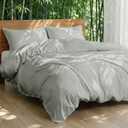 Cooling Duvet Cover Set Full/Queen for Hot Sleepers | 100% Viscose Derived from Bamboo | Silky Soft & Breathable | 3 Piece with Zipper & 6 Loops (Jacquard Fog)