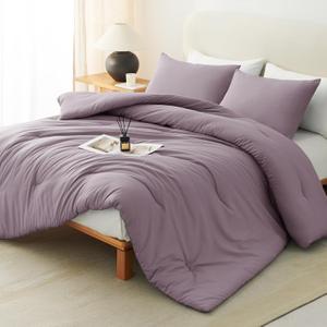 CozyLux Oversized King Comforter Set Dusty Purple, 3 Pieces 120x98 Solid Breathable Bedding Sets, Grayish Purple Luxury Soft Lightweight Bed Set with Down Alternative Comforter and 2 Pillowcases