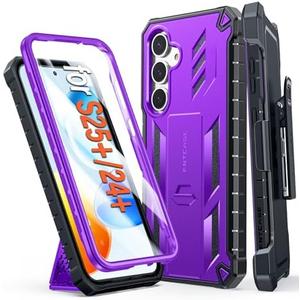 FNTCASE for Samsung Galaxy S25-Plus Case: Military Grade Rugged Cell Phone Cover with Kickstand & Belt Clip Holster | Shockproof TPU Protection Bumper Design for Samsung S24 Plus Cases (Purple)