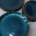 Exquisite Tinted Plates 80-Piece Plastic Disposable Party Set for 40 Guests - 40 X 7.5 Dessert Plates & 40 X 10 Thin Delicate Fancy Dinnerware with Peacock Gold Rim