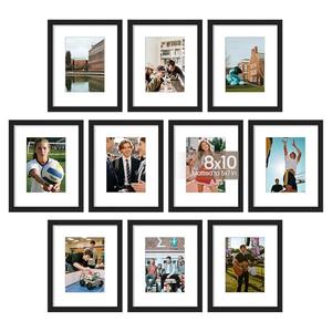 Upsimples 8x10 Picture Frame Set of 10, Display Pictures 5x7 with Mat or 8x10 Without, Multi Photo Frames Collage for Wall or Tabletop Display, Black