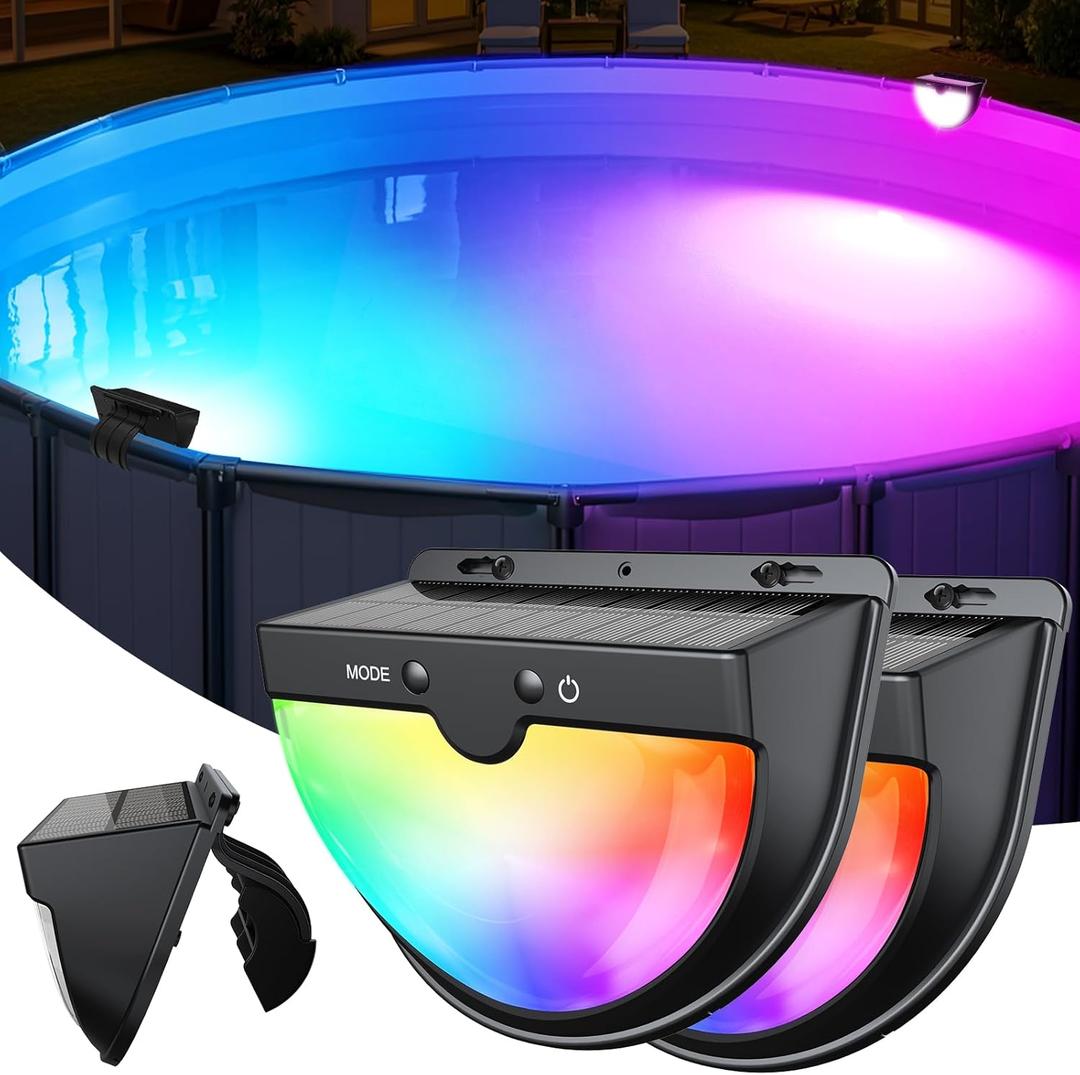 Solar Pool Lights,Solar Above Ground Pool Light,Frame Swimming Lights for Pools Accessories Waterproof, Color Changing Pool Lights-2PC